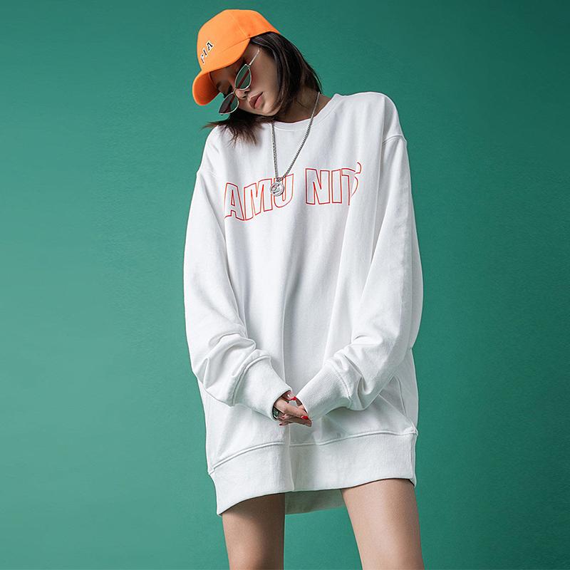 Street Letter Print Round Neck Pullover Sweater Women 2021 Autumn Hip-hop Couple Top