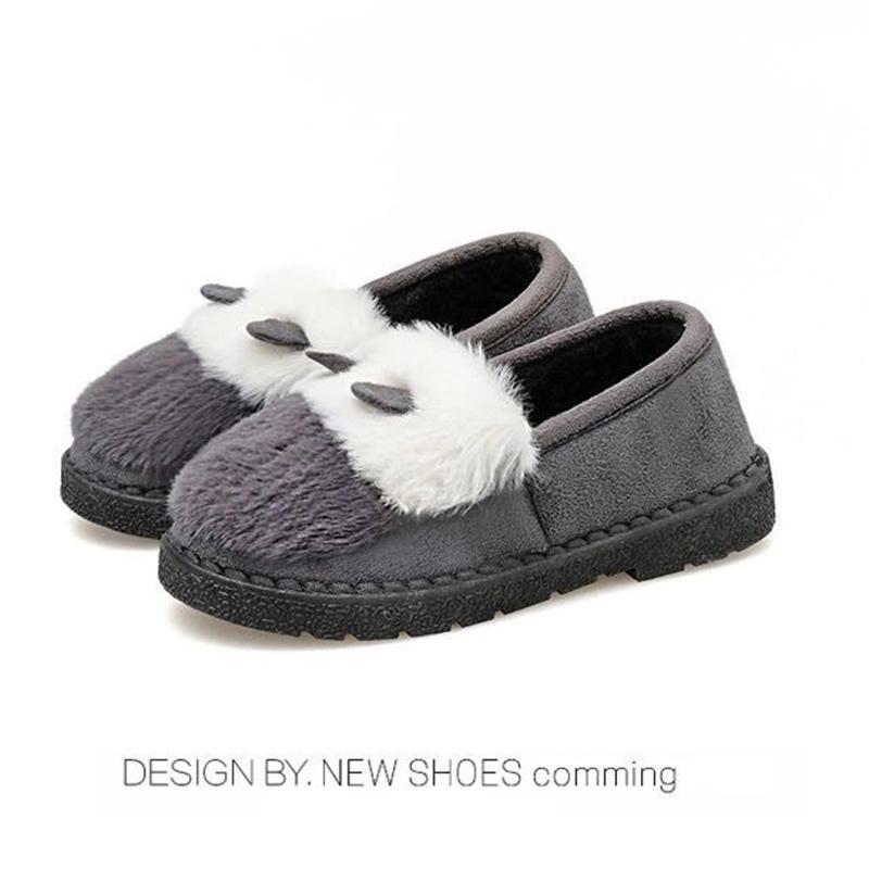 Peas Shoes Female Rabbit Ears Cute Autumn and Winter Stitching Plus Fluffy Shoes Flat Non-slip Thick Cotton Shoes Moccasin Shoes