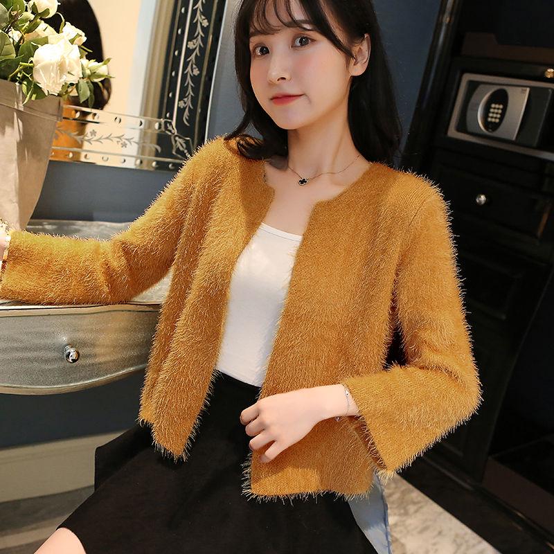 Imitation Mink Velvet Lazy Style Knitted Cardigan Korean Style Loose Student Outer Wear Simple Female Jacket
