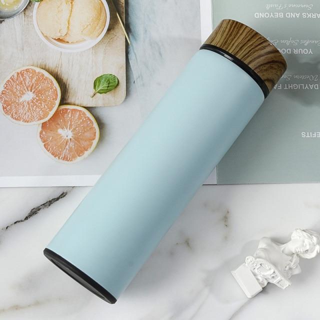 Portable Fashion Thermos Water Bottle for Women Vacuum Flask Stainless Steel Wooden Pattern Lid Water Cup Thermos for Tea
