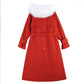 Red Cotton-padded Jacket Women's Winter Loose Waist Cotton-padded Jacket Long Over The Knee Overcoming Coat