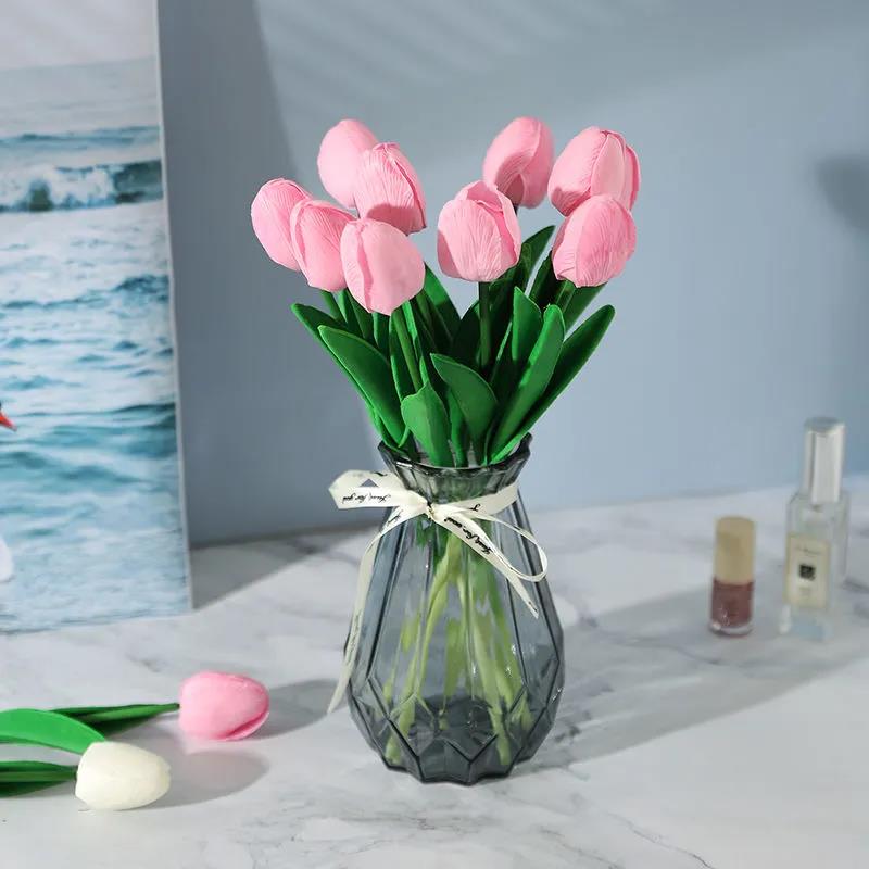 Tulip Simulation Flowers Living Room Table Furnishings Home Arrangement Decorative Flowers Wedding Natural Tulip Latex PU