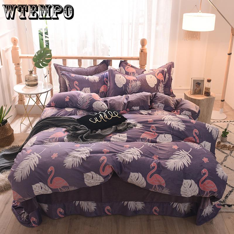 5D Carved Velvet Four-piece Crystal Velvet Warm Quilt Cover Sheets Thick Warm Velvet 4Pcs Set