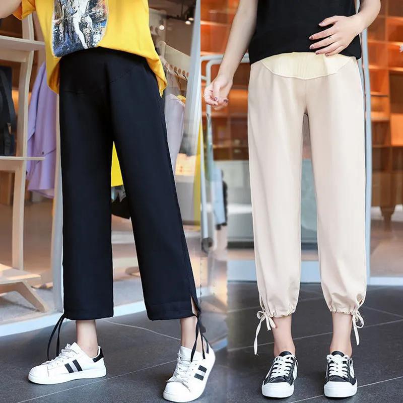 Pregnant Women's Pants Summer Loose Fashionable Wide-leg Pants Nine-point Pants Thin Belly Lift Pants Large Size Pregnant Women's Pants