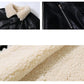 Lamb Wool Jacket Women Short Padded Fur Plush Motorcycle Jacket Ladies Padded Warm Leather Jacket POLO Neck Belt Waist Waist