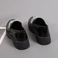 Thick-heeled Small Leather Shoes Round Toe Black Solid Color Loafers British Style Casual Shoes All-match Lazy Shoes
