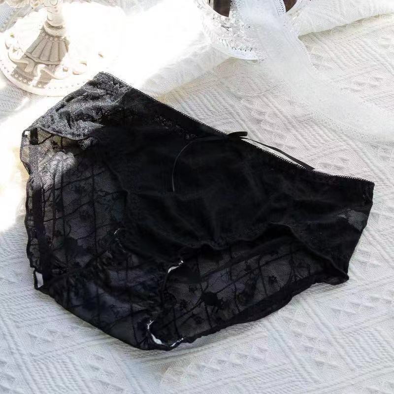 French Lace Panties Women's Mid-waist Sexy Transparent Ice Silk Cute Girl Briefs