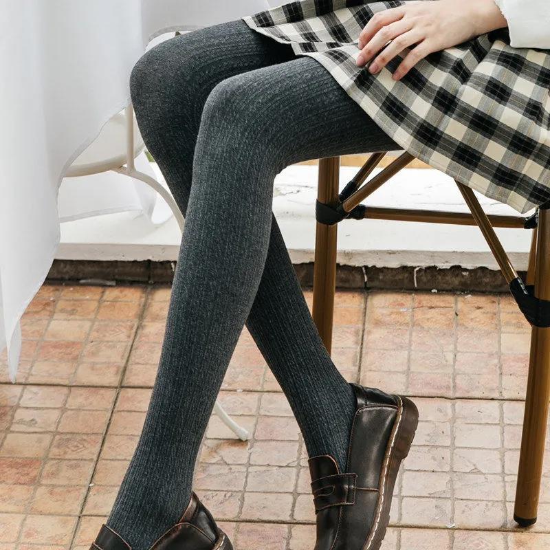 Knitted Twist Leggings Women's Spring and Autumn Thin Pantyhose White Gray Coffee Color Stepping Pants Nine-point Bottoming Socks Stretch Pants