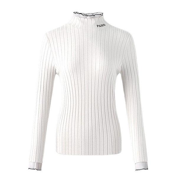 Women's Lace Collar High Neck Sweater Ladies Slim Sweet Letter Embroidery Knit Sweater Top Pullover Jumper Bottoming or Outwear