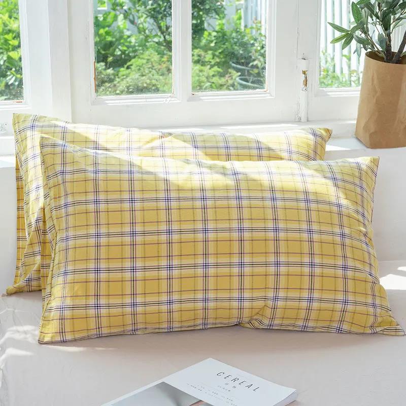 48*74cm Cotton Pillow Case Skin-friendly Washed Cotton Pillow Case Fashion Check Double Pillow Case