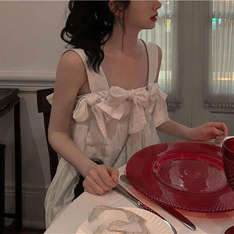 The Skirt Is Super Fairy and Thin Summer Bowknot Suspender Dress Lace Princess Dress