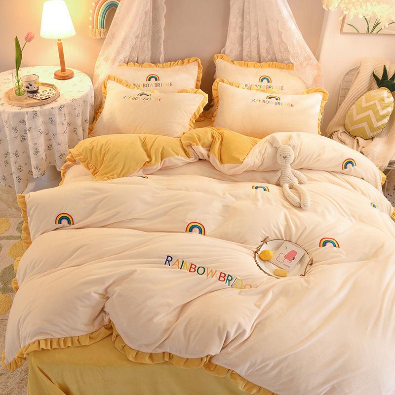 Princess Style Milk Velvet Winter Thick Crystal Velvet Four-piece Double-sided Quilt Cover Coral Velvet Bed Linen