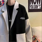 High-quality Contrast Color Stitching British Style Suit Men's Autumn Casual Loose Suit Jacket Long-sleeved Warm Mid-length Windbreaker