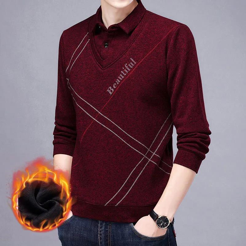 Fashion Spring Autumn Cotton Thick Men Polo Shirt Long Sleeve Warm Clothes Striped Tops Casual Polo Shirts Male