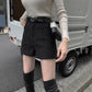 Send Belt Woolen Shorts Children's Autumn and Winter Models To Wear High Waist A-line Thin Black Wild Wide-legged Tide Ins