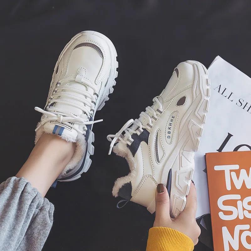 Women's Warm Winter Non-slip Sneakers Plus Velvet Thick All-match Casual Cotton Shoes