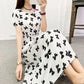 Summer Plus Size Long Dress Bow Tie Print Short Sleeve Dress Casual Comfort Cotton Dresses  for Youth Lady