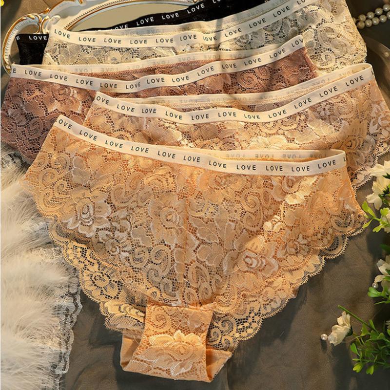 2pc Lace Women's Panties Pure Cotton Crotch Low Waist Sexy Lace Translucent High-end Ultra-thin Seamless Briefs