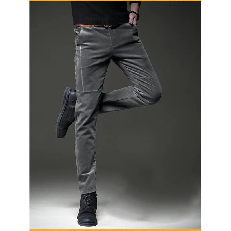 Men's Autumn and Winter Corduroy Casual Pants Slim-fit Pants with Small Feet Male Straight-leg Korean Style Trousers Business Streetwear Elastic Waist