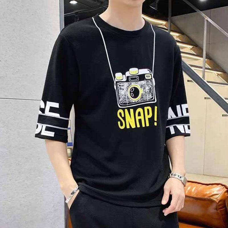 Oversized Youth T-shirt Summer Cartoon Camera Print Shirt Korean Trendy O-neck Short Sleeve Casual Pullover Men Clothing