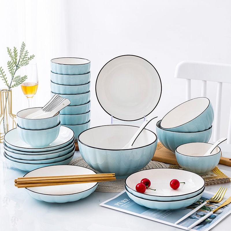 Set Creative Ceramic Bowl Plate Japanese Noodle Soup Bowl Eating Pumpkin Vegetable Plate Dish
