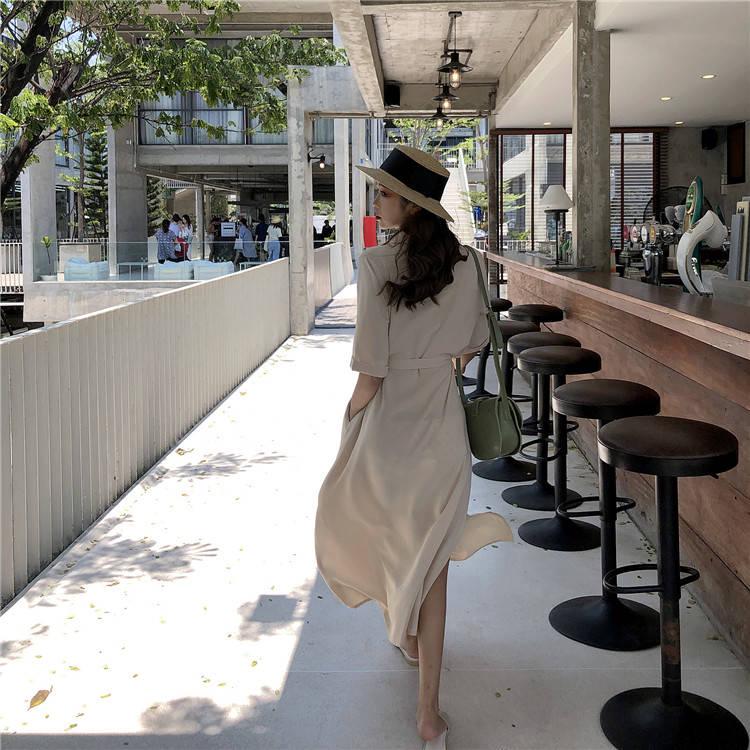 Casual Sashes A Line Women Dress Ladies Lapel Party Dress Summer Elegant Long Dress Shirt Dress