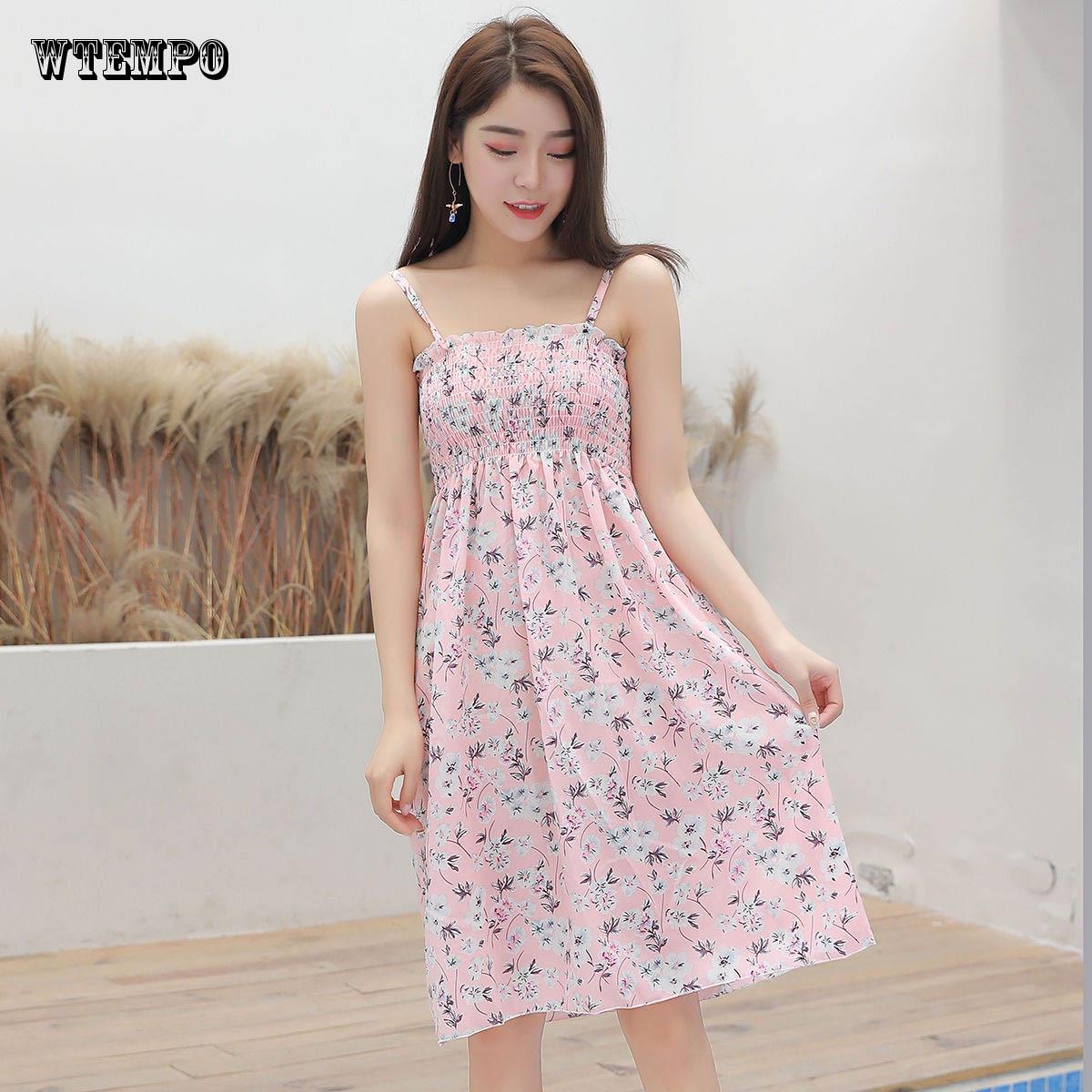 WTEMPO Tube top waist sleeveless strap dress pleated skirt spring and summer wrapped chest slim