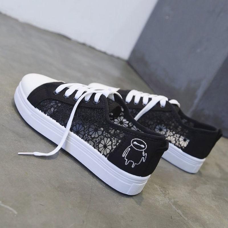 Sneakers Women Fashion Breathable Summer Platform Casual Shoes Lace Leisure Flat White Canvas Women's Vulcanize Shoes