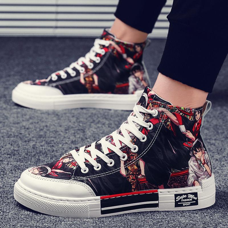 High-top canvas shoes men's trend shoes men's wild casual sneakers personality graffiti