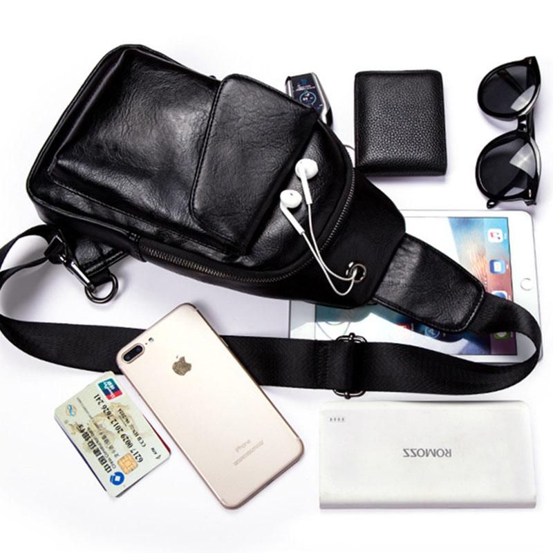 Chest Bag Men Black Multi-pocket Headphone Hole Messenger Bag Outdoor Sports Fitness Shoulder Bag