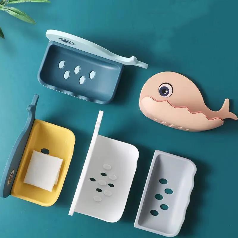 Bathroom Little Whale Soap Box Soap Box Free Perforated Wall-mounted Suction Cup Toilet Rack Drain Household