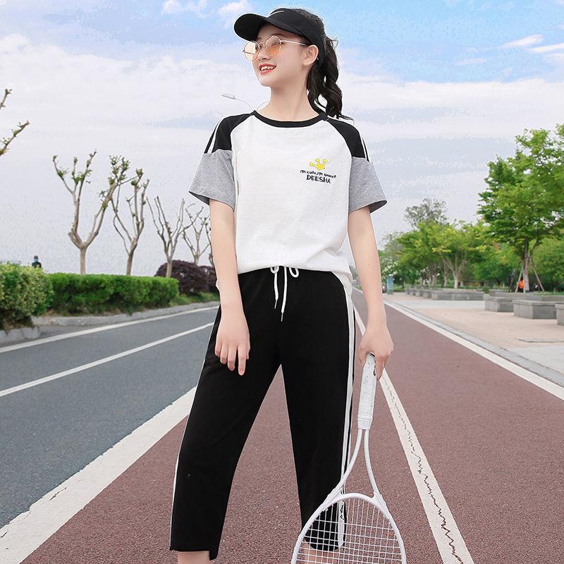 Sports Suit Women's Short-sleeved Cute T-shirt Summer Casual Loose Sports Pants Fabric Soft and Light Breathable Home Wear Sports Suit