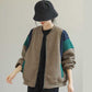 Loose Plus Size Jacket Women Stitching Contrast Color Plus Size Casual Long-sleeved Top Coat