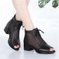 Sandals Women's Mid-heel Mesh Thick-heeled High-heeled Shoes Women's Fish Mouth Black Low-heeled Sandals