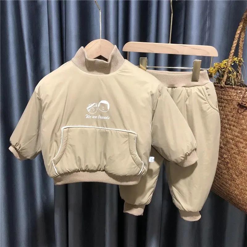 Boys' Autumn and Winter Suits Both Sides Wear Suits Children's Western-style Baby Plus Velvet Thickening Warm Two-piece Cotton Jacket