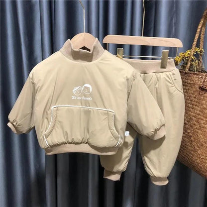 Boys' Autumn and Winter Suits Both Sides Wear Suits Children's Western-style Baby Plus Velvet Thickening Warm Two-piece Cotton Jacket