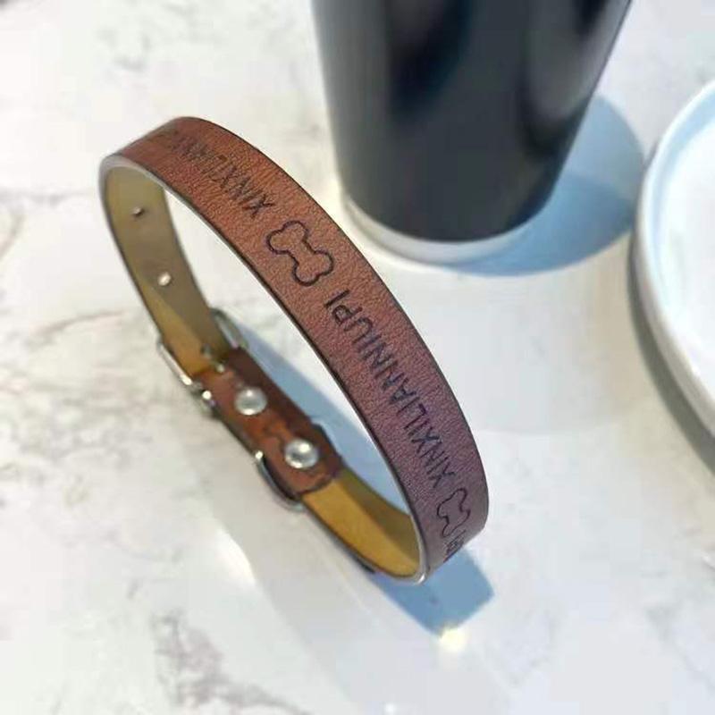 Handmade Dog Collars Leather Anti-bite Cats Small Medium Large Dogs Collar Cat's Necklace Letters Bones Pet Neck Decor Pet Products Supplies