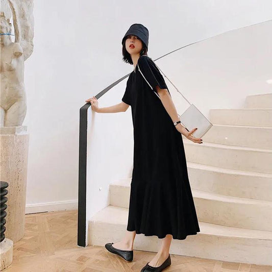 Casual Beach Dresses Womens V-Neck Party Summer Dress Short Sleeve Loose Long Dress