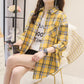 Women's Spring Summer Large Size Long Sleeve Shirts Female Vintage Loose Plaid Coats Turn Down Collar Button Tops Blouse