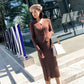 Autumn and Winter Fashion Padded Sweater Skirt Mid-length Over The Knee V-neck Knitted Dress Slim Inner Base Bag Hip Skirt