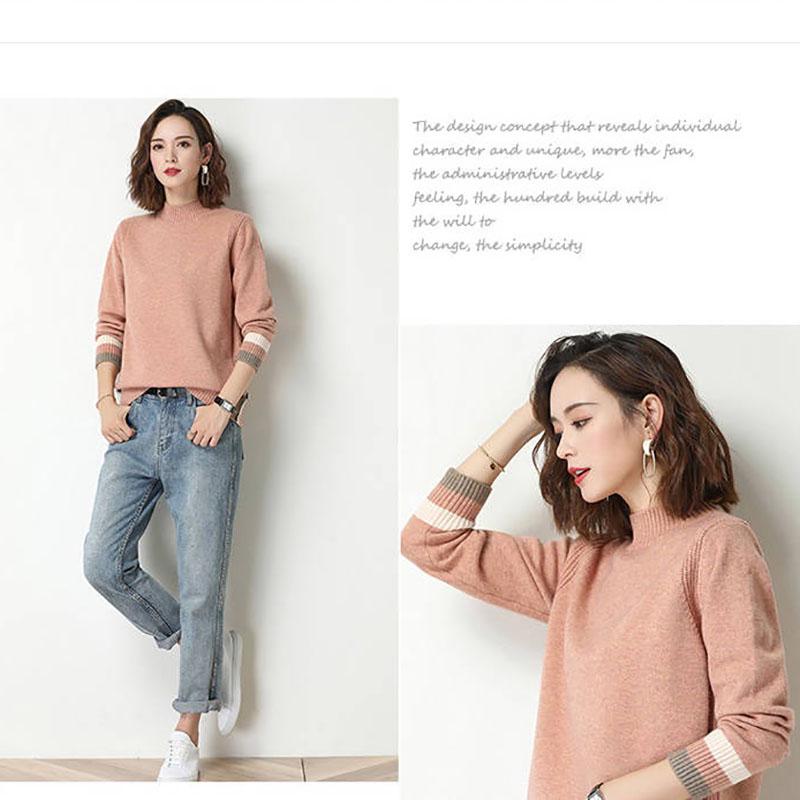 Half-Turtleneck Knitted Sweaters Women Long Sleeve Thick Soft Sweater Pullovers Winter Solid Bottoming-shirt
