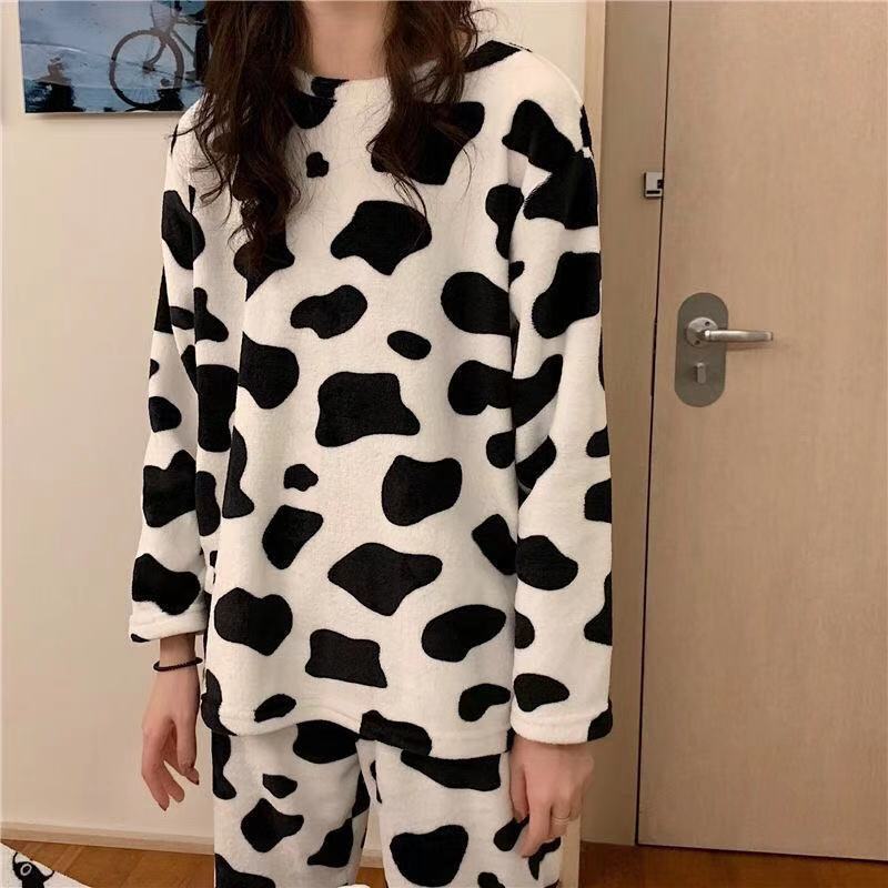 Women's Autumn and Winter Coral Velvet Thick Pajamas Flannel Plus Velvet Outer Wear Home Service Suit