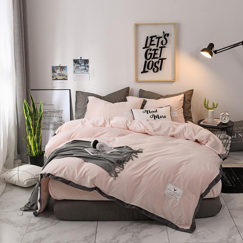 Cotton solid color wool fabric bedding set quilt cover sheet set pillowcase home four-piece