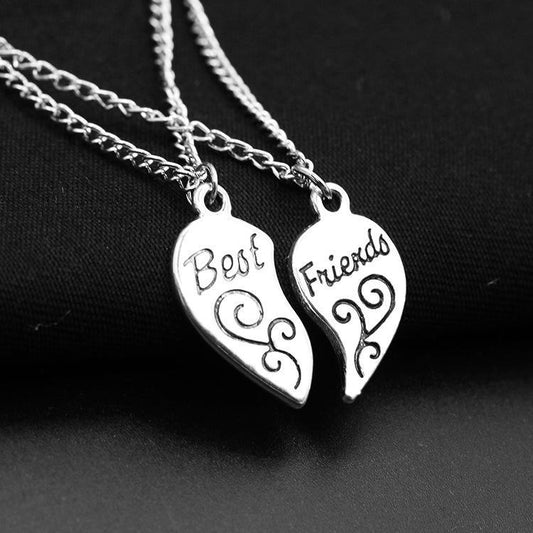 Best Friends Alloy Heart Pendant Honeycomb Love Stitching Pendant Lettering Necklace