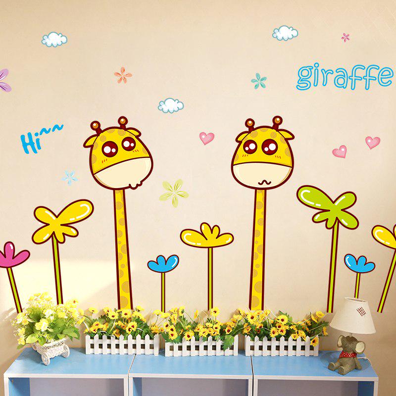 [Wall sticker ]Two Giraffe With Flower Wall Stickers For Kids Rooms Bedroom Kitchen Children Room Ho