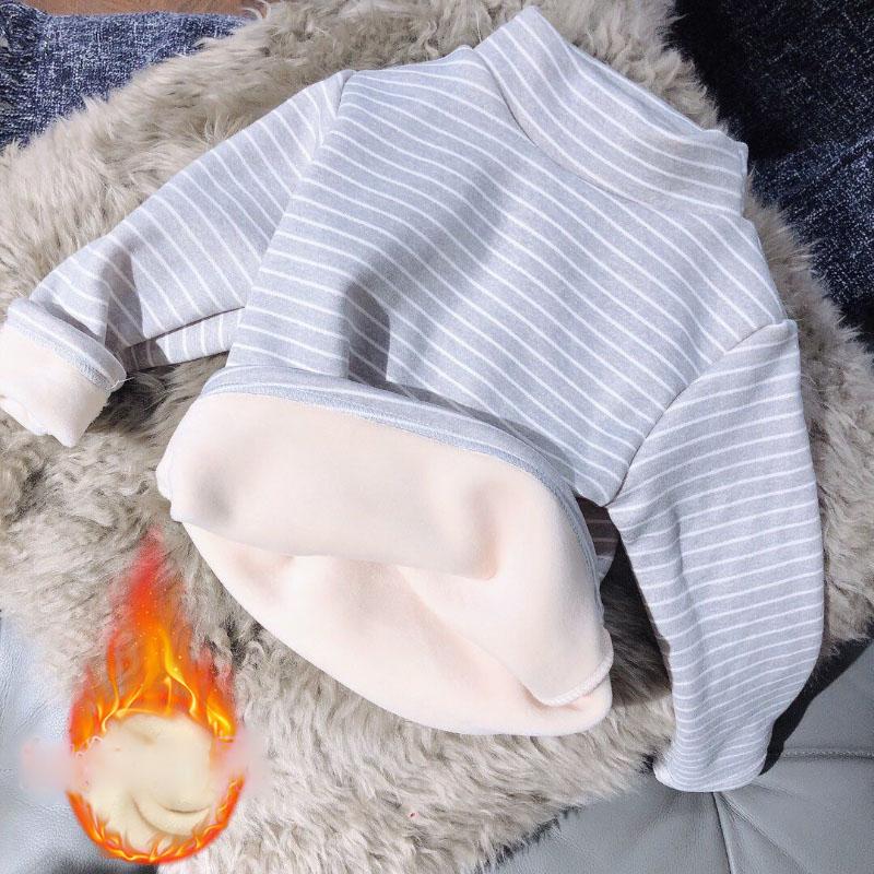 Girls Middle-collar Bottoming Shirt Plus Velvet Padded Long-sleeved Children's Warm Top Half High Collar
