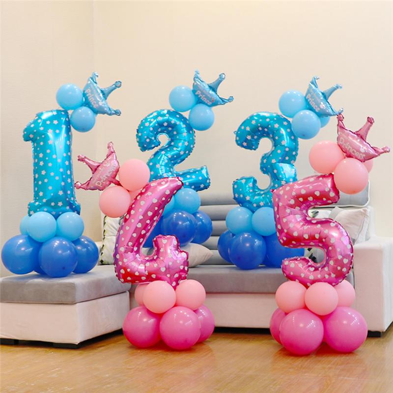 Pink Blue Foil Balloons Numbers 1 2 3 4 5 6 7 8 9 Pattern Birthday Party Decorations