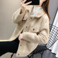 Autumn and Winter Popular Short Coat Long Sleeve Lapel Loose Sweater Plaid Knitted Coat All-match