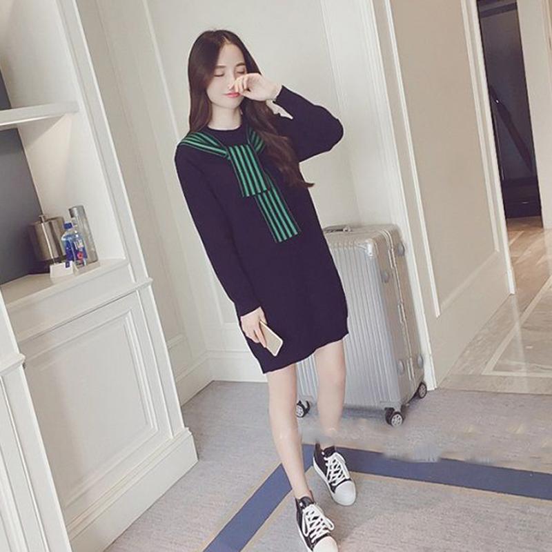 Knitted Dress Women Spring and Autumn Women's Fit Inside A Sweater Dress Mid-length Temperament Skirt