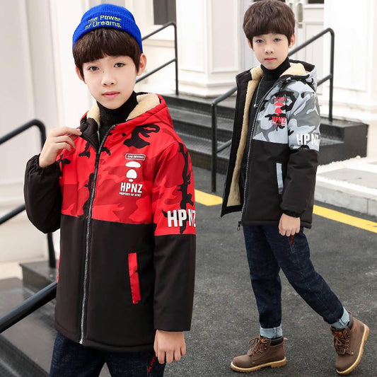 Children's Clothing Children's Coat Winter Style Letter Print Warm Jacket Boys Cotton Hooded Jacket